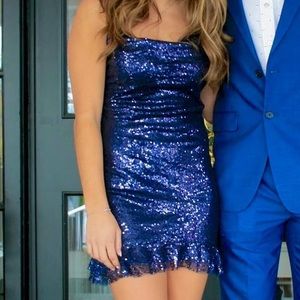 COPY - Lucy in the Sky Josie Iridescent Sequin Slip dress in navy size small